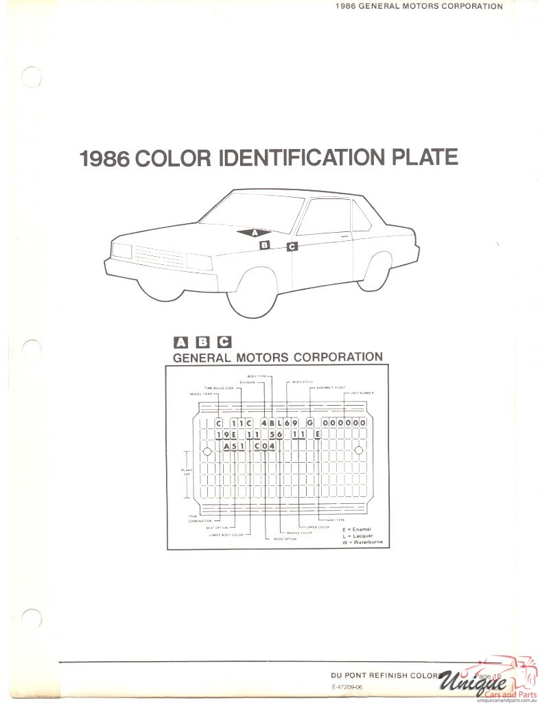 1986 General Motors Paint Charts DuPont 7